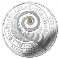 reverse of 5 Euro - Traditional Lithuanian Celebrations: Joninės (Rasos) (2018) coin with KM# 236 from Lithuania. Inscription: RASOS ŠVENTĖ JONINĖS ER