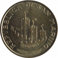 San Marino coin 200 Lire - The Gates of San Marino (1993) obverse obverse of 200 Lire - The Gates of San Marino (1993) coin with KM# 300 from San Marino. Inscription: REPVBBLICA DI SAN MARINO LIBERTAS