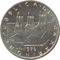 San Marino coin 1 Lira - Family: Hands with Flags (1976) obverse obverse of 1 Lira - Family: Hands with Flags (1976) coin with KM# 51 from San Marino. Inscription: REPUBBLICA · DI · SAN · MARINO · 1976