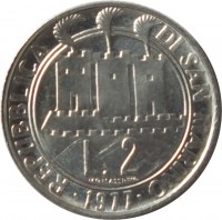 obverse of 2 Lire - FAO - Protection of Nature (1977) coin with KM# 64 from San Marino. Inscription: REPUBBLICA DI SAN MARINO L. 2 · 1977 ·