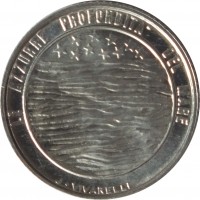 reverse of 2 Lire - FAO - Protection of Nature (1977) coin with KM# 64 from San Marino. Inscription: LE AZZURRE PROFONDITA DEL MARE J. VIVARELLI