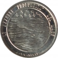 San Marino coin 2 Lire - FAO - Protection of Nature (1977) reverse reverse of 2 Lire - FAO - Protection of Nature (1977) coin with KM# 64 from San Marino. Inscription: LE AZZURRE PROFONDITA DEL MARE J. VIVARELLI