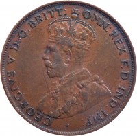 Australia coin 1 Penny - George V (1911 - 1936) obverse obverse of 1 Penny - George V (1911 - 1936) coin with KM# 23 from Australia. Inscription: GEORGIVS V D.G.BRITT: OMN:REX F.D.IND:IMP: