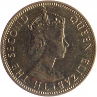 obverse of 1/2 Penny - Elizabeth II - 1'st Portrait (1955 - 1963) coin with KM# 36 from Jamaica. Inscription: QUEEN ELIZABETH THE SECOND