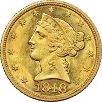 United States coin 5 Dollars - Coronet Head Eagle; Without motto (1840 - 1866) obverse obverse of 5 Dollars - Coronet Head Eagle; Without motto (1840 - 1866) coin with KM# 69 from United States. Inscription: LIBERTY 1950