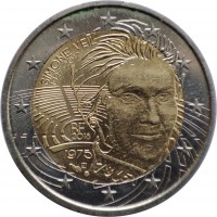 France coin 2 Euro - Simone Veil (2018) obverse obverse of 2 Euro - Simone Veil (2018) coin from France. Inscription: SIMONE VEIL 1927-2017 RF 2018 1975 78651