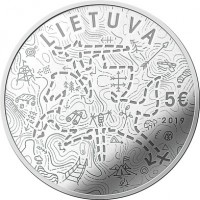 Lithuania coin 5 Euro - Scouts (2019) obverse obverse of 5 Euro - Scouts (2019) coin from Lithuania. Inscription: LIETUVA 5€ 2019
