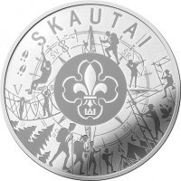 reverse of 5 Euro - Scouts (2019) coin from Lithuania. Inscription: SKAUTAI