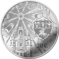 Lithuania coin 20 Euro - Sapieha Palace - Lithuanian Castles and Manors (2019) obverse obverse of 20 Euro - Sapieha Palace - Lithuanian Castles and Manors (2019) coin from Lithuania. Inscription: LIETUVA 20€ 2019