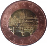 reverse of 50 Korun (1993 - 2017) coin with KM# 1 from Czech Republic. Inscription: URBIUM · PRAGA · MATER