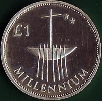 Ireland coin 1 Pound - Millennium - Piedfort (2000) reverse reverse of 1 Pound - Millennium - Piedfort (2000) coin with KM# P1 from Ireland. Inscription: £1 MILLENNIUM