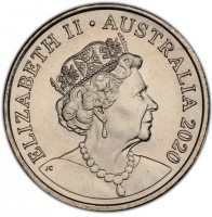 Australia coin 10 Cents - Elizabeth II - 6th Portrait (2019 - 2020) obverse obverse of 10 Cents - Elizabeth II - 6th Portrait (2019 - 2020) coin from Australia. Inscription: ELIZABETH II AUSTRALIA 2019 JC