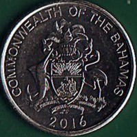 obverse of 5 Cents - Elizabeth II - Magnetic (2015 - 2016) coin with KM# 221 from Bahamas. Inscription: COMMONWEALTH OF THE BAHAMAS 2016