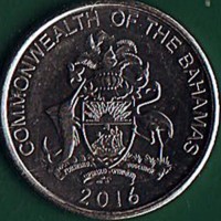 Bahamas coin 5 Cents - Elizabeth II - Magnetic (2015 - 2016) obverse obverse of 5 Cents - Elizabeth II - Magnetic (2015 - 2016) coin with KM# 221 from Bahamas. Inscription: COMMONWEALTH OF THE BAHAMAS 2016