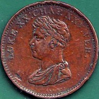 obverse of 1 Penny - George III (1818) coin from Ireland. Inscription: LUKE XX: CHAP. XXV. VER.