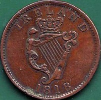 reverse of 1 Penny - George III (1818) coin from Ireland. Inscription: IRELAND 1818