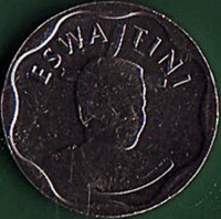 obverse of 10 Cents - Mswati III (2018) coin from Swaziland. Inscription: ESWATINI
