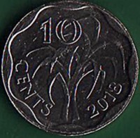 Swaziland coin 10 Cents - Mswati III (2018) reverse reverse of 10 Cents - Mswati III (2018) coin from Swaziland. Inscription: 10 CENTS 2018