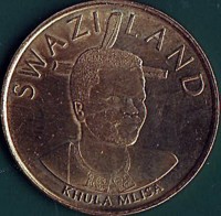 obverse of 5 Emalangeni - Mswati III - 50 Years of Independence. (2018) coin from Swaziland. Inscription: SWAZILAND KHULA MLISA
