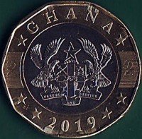 Ghana coin 2 Cedis (2019) obverse obverse of 2 Cedis (2019) coin from Ghana. Inscription: GHANA 2019