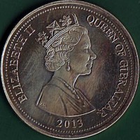 Gibraltar coin 3 Pounds - Elizabeth II - Tercentenary of the Treaty of Utrecht (2013) obverse obverse of 3 Pounds - Elizabeth II - Tercentenary of the Treaty of Utrecht (2013) coin from Gibraltar. Inscription: ELIZABETH II QUEEN OF GIBRALTAR RDM 2013