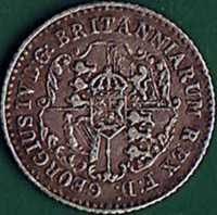 British West Indies coin 1/16 Dollar - George IV (1820 - 1822) obverse obverse of 1/16 Dollar - George IV (1820 - 1822) coin with KM# 1 from British West Indies. Inscription: GEORGIVS IV D:G: BRITANNIARUM REX F:D: