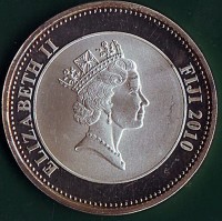 obverse of 1 Dollar - Elizabeth II - Battle of Hastings (2010) coin from Fiji. Inscription: ELIZABETH II FIJI 2010