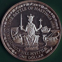 Fiji coin 1 Dollar - Elizabeth II - Battle of Hastings (2010) reverse reverse of 1 Dollar - Elizabeth II - Battle of Hastings (2010) coin from Fiji. Inscription: THE BATTLE OF HASTINGS 1066 WILLIAM THE CONQUEROR - ONE DOLLAR