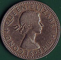 Rhodesia and Nyasaland coin 1 Shilling - Elizabeth II - 1'st Portrait (1955 - 1957) obverse obverse of 1 Shilling - Elizabeth II - 1'st Portrait (1955 - 1957) coin with KM# 5 from Rhodesia and Nyasaland. Inscription: + QUEEN · ELIZABETH · THE · SECOND
