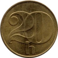 reverse of 20 Haléřů (1991 - 1992) coin with KM# 143 from Czechoslovakia. Inscription: 20 h