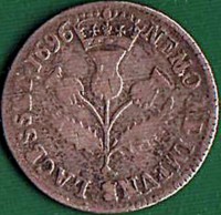 Scotland coin 5 Shillings - William II of Scotland / William III of England. (1695 - 1701) reverse reverse of 5 Shillings - William II of Scotland / William III of England. (1695 - 1701) coin with KM# 140 from Scotland. Inscription: NEMO · ME · IMPVNE · LACESSET · 1696