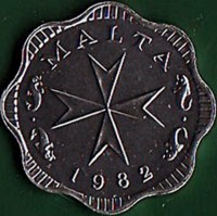 obverse of 2 Mils - 10 Years of Decimal Currency in Malta (1982) coin with KM# 54 from Malta. Inscription: MALTA 1982