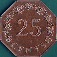 Malta coin 25 Cents - Declaration of the Republic of Malta - 13 December 1974 (1975) reverse reverse of 25 Cents - Declaration of the Republic of Malta - 13 December 1974 (1975) coin with KM# 29a from Malta. Inscription: 25 CENTS