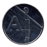 reverse of 10 Pence - Elizabeth II - Letter A - Angel of the North - 5'th Portrait (2018 - 2019) coin from United Kingdom. Inscription: A