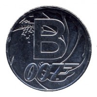 reverse of 10 Pence - Elizabeth II - Letter B - James Bond - 5'th Portrait (2018 - 2019) coin from United Kingdom. Inscription: B 007 TM