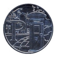 United Kingdom coin 10 Pence - Elizabeth II - Letter P - Post Box - 5'th Portrait (2018 - 2019) reverse reverse of 10 Pence - Elizabeth II - Letter P - Post Box - 5'th Portrait (2018 - 2019) coin from United Kingdom. Inscription: P