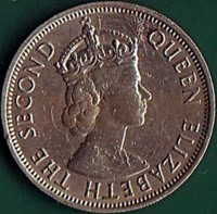 British West Africa coin 3 Pence - Elizabeth II - 1'st Portrait (1957) obverse obverse of 3 Pence - Elizabeth II - 1'st Portrait (1957) coin with KM# 35 from British West Africa. Inscription: QUEEN ELIZABETH THE SECOND