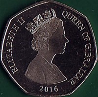 Gibraltar coin 50 Pence - Elizabeth II - 3'rd Portrait (2014 - 2016) obverse obverse of 50 Pence - Elizabeth II - 3'rd Portrait (2014 - 2016) coin from Gibraltar. Inscription: ELIZABETH II QUEEN OF GIBRALTAR