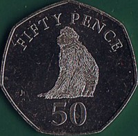 reverse of 50 Pence - Elizabeth II - 3'rd Portrait (2014 - 2016) coin from Gibraltar. Inscription: FIFTY PENCE 50