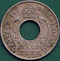 British East Africa coin 1/2 Cent - Edward VII (1909) obverse obverse of 1/2 Cent - Edward VII (1909) coin with KM# 6a from British East Africa. Inscription: EDWARD VII KING & EMPEROR HALF CENT