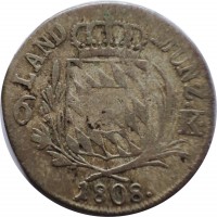 reverse of 6 Kreuzer - Maximillian I Joseph (1806 - 1824) coin with KM# 686 from German States. Inscription: LAND MUNZ. 6 K 1808