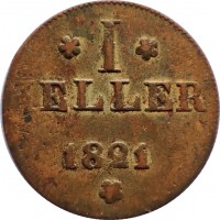 German States coin 1 Heller (1814 - 1837) reverse reverse of 1 Heller (1814 - 1837) coin with KM# 301 from German States. Inscription: * I * HELLER 1821 *