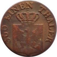 obverse of 1 Pfennig - Friedrich Wilhelm III (1821 - 1840) coin with KM# 405 from German States. Inscription: 360 EINEN THALER