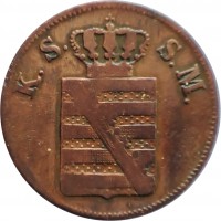 German States coin 2 Pfennige - Friedrich August II (1841 - 1854) obverse obverse of 2 Pfennige - Friedrich August II (1841 - 1854) coin with KM# 1135 from German States. Inscription: K.S. S.M.