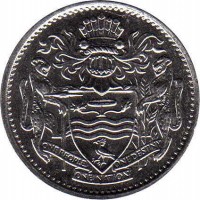 Guyana coin 25 Cents (1967 - 1992) obverse obverse of 25 Cents (1967 - 1992) coin with KM# 34 from Guyana. Inscription: ONE PEOPLE ONE NATION ONE DESTINY