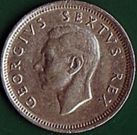 South Africa coin 6 Pence - George VI (1948 - 1950) obverse obverse of 6 Pence - George VI (1948 - 1950) coin with KM# 36.1 from South Africa. Inscription: GEORGIVS SEXTVS REX HP