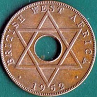 British West Africa coin 1/2 Penny - George VI (1952) reverse reverse of 1/2 Penny - George VI (1952) coin with KM# 27a from British West Africa. Inscription: BRITISH WEST AFRICA · 1952 ·