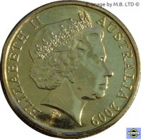 Australia coin 1 Dollar - Elizabeth II - Age pensions 100th Anniversary (2009) obverse obverse of 1 Dollar - Elizabeth II - Age pensions 100th Anniversary (2009) coin with KM# 1498 from Australia. Inscription: ELIZABETH II AUSTRALIA 2009 IRB