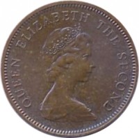 Jersey coin 1 New Penny - Elizabeth II - 2'nd Portrait (1971 - 1980) obverse obverse of 1 New Penny - Elizabeth II - 2'nd Portrait (1971 - 1980) coin with KM# 30 from Jersey. Inscription: QUEEN ELIZABETH THE SECOND