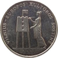 reverse of 1 Litas - Vilnius – European Capital of Culture 2009 (2009) coin with KM# 162 from Lithuania. Inscription: VILNIUS - EUROPOS KULTUROS SOSTINĖ 2009